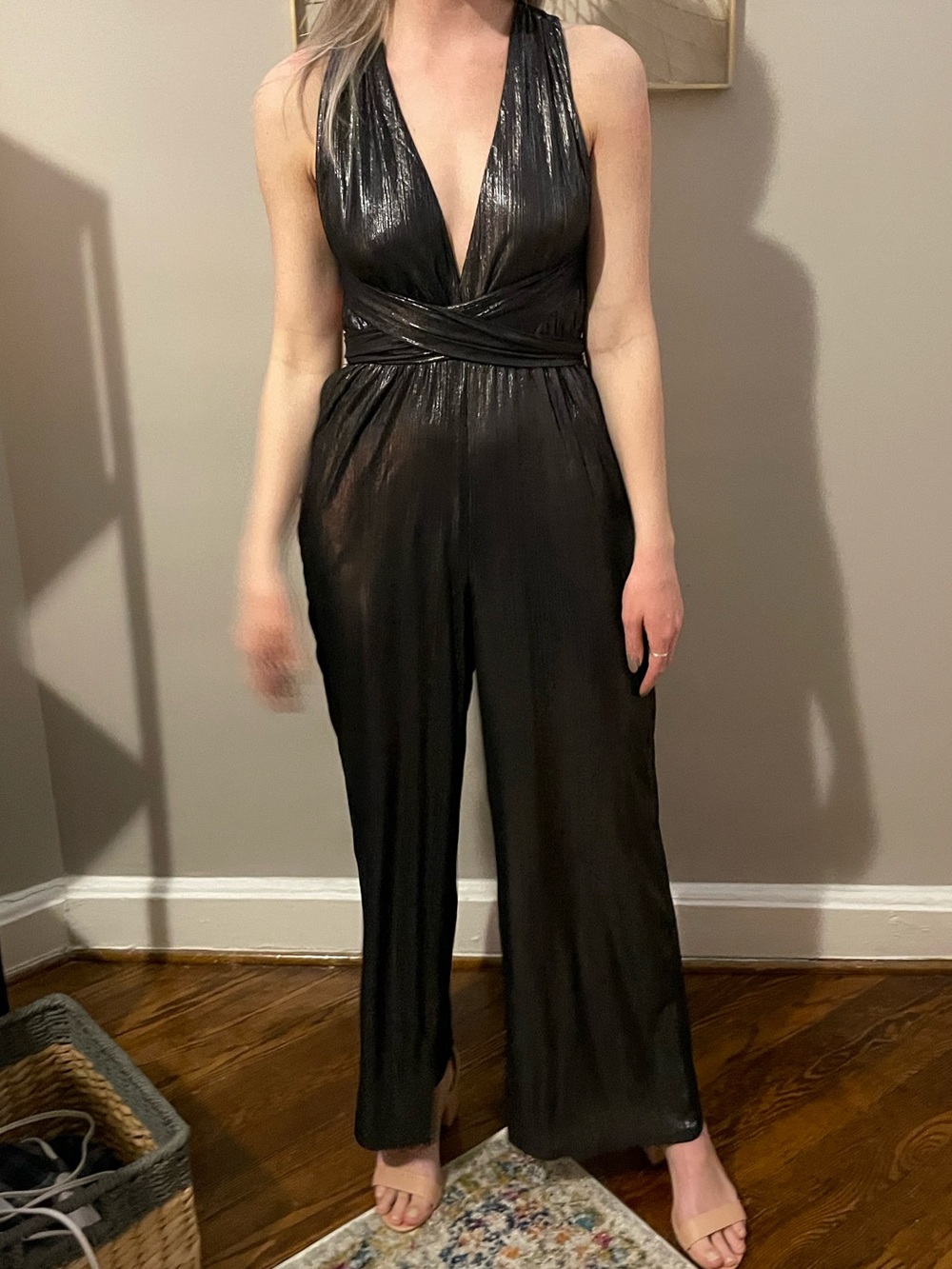 Lulu's Gray/Black Shimmery Halter Jumpsuit